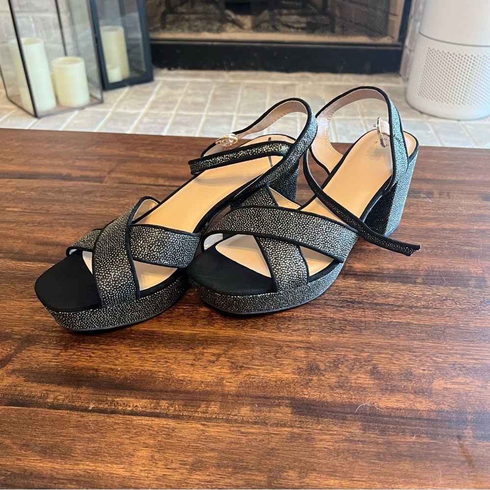 A New Day Gabriella Platform Block Heels in Black Metallic Gold Women's Size 10